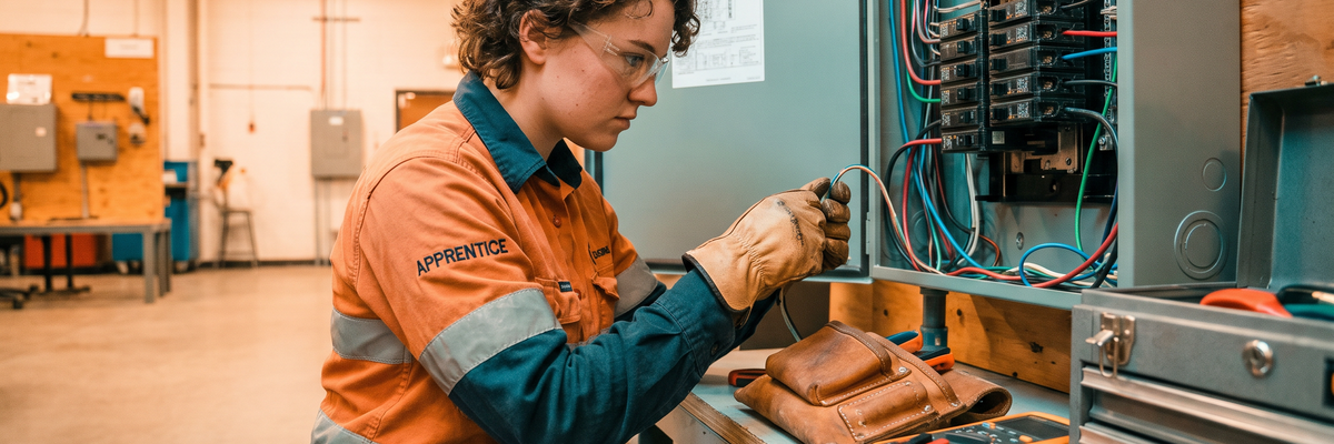 Apprentice Working on Electrical Panel