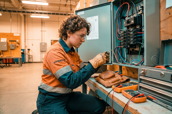 Apprentice Working on Electrical Panel