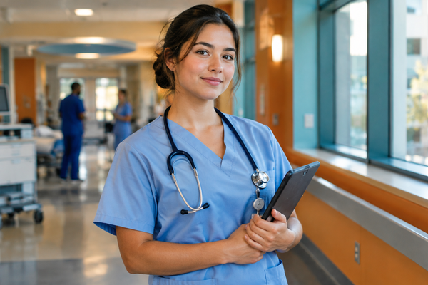 Healthcare Professional in Hospital Corridor