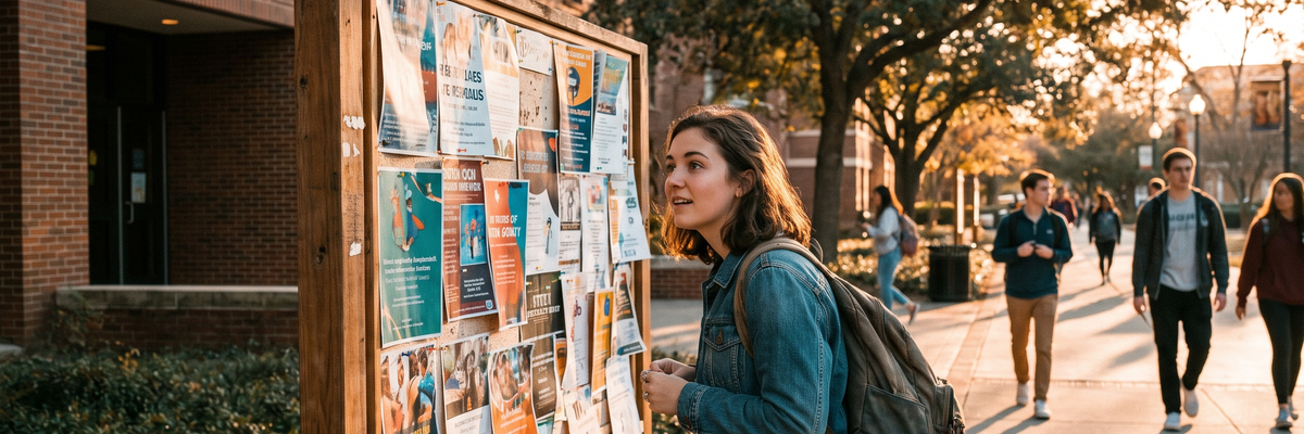 Student Checking Campus Announcements
